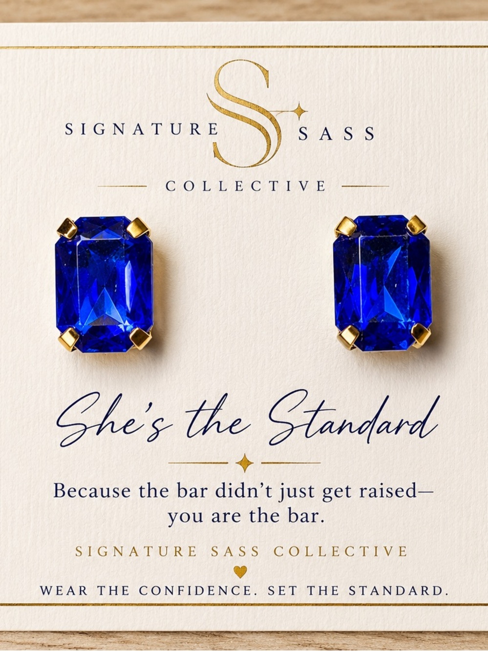 Signature Royal Blue Emerald-Cut Stud Earrings in Gold